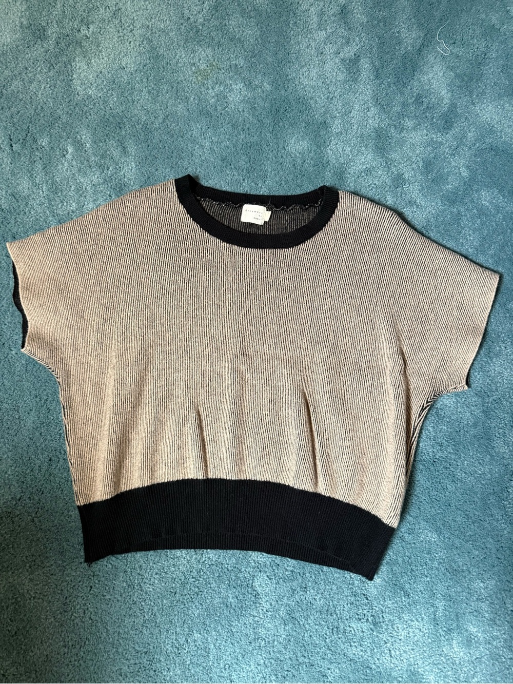 Striped Beige and Black Short-Sleeve Knit Top